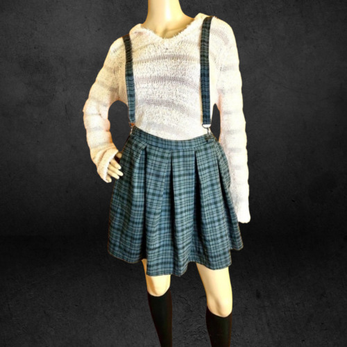 Hot Topic Grey Plaid Suspender Skirt - image 1