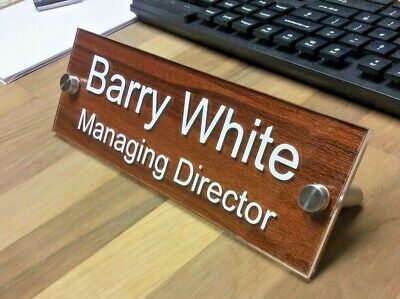 Personalised Wood Effect Desk Name Plate Custom Sign Plaque