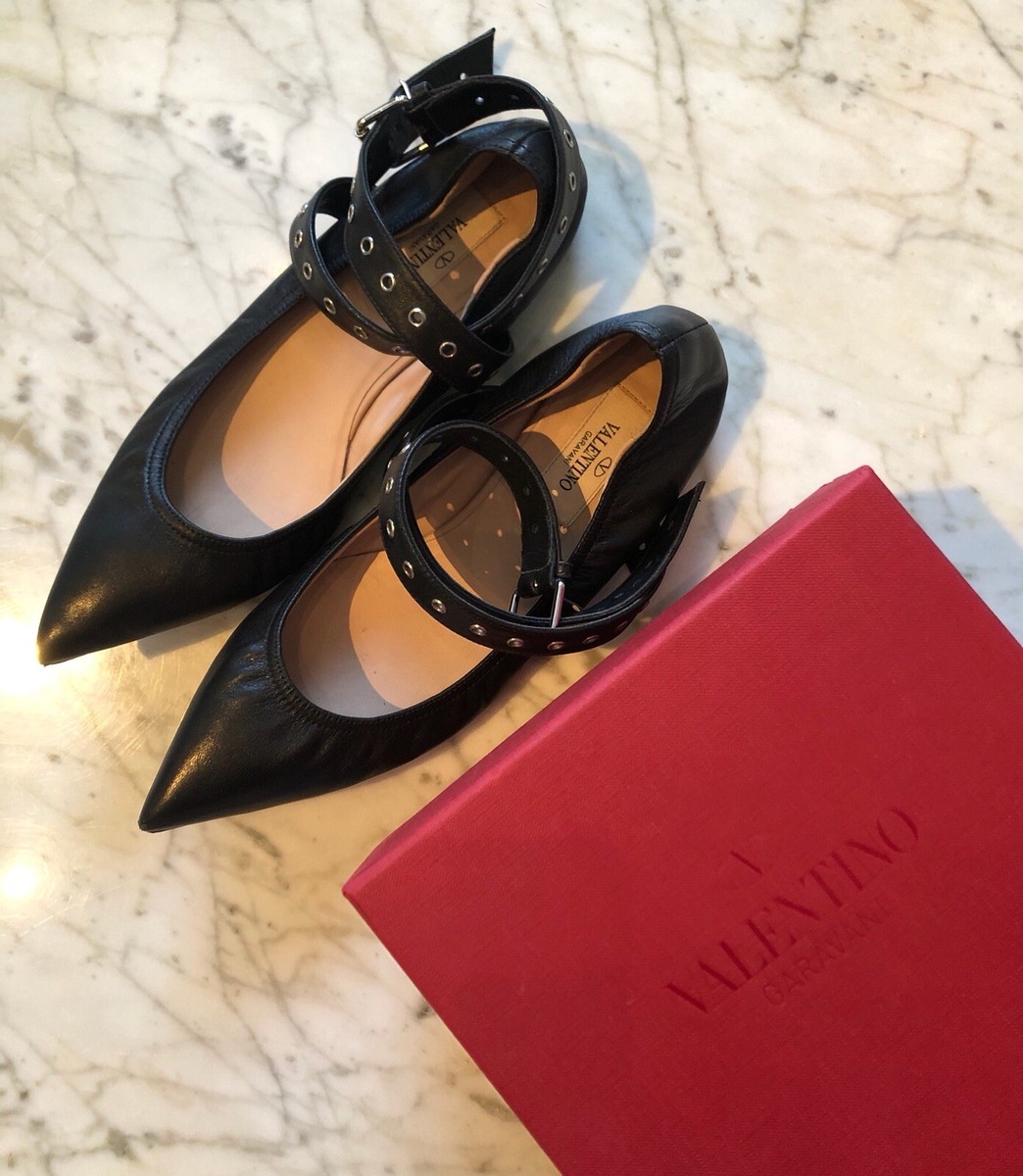 Authentic Valentino Black Love Latch Leather Ballet Flats 35.5 | eBay 