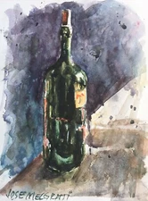 Watercolor Painting Art Original Glass Bottle 7.1/2" X 10"