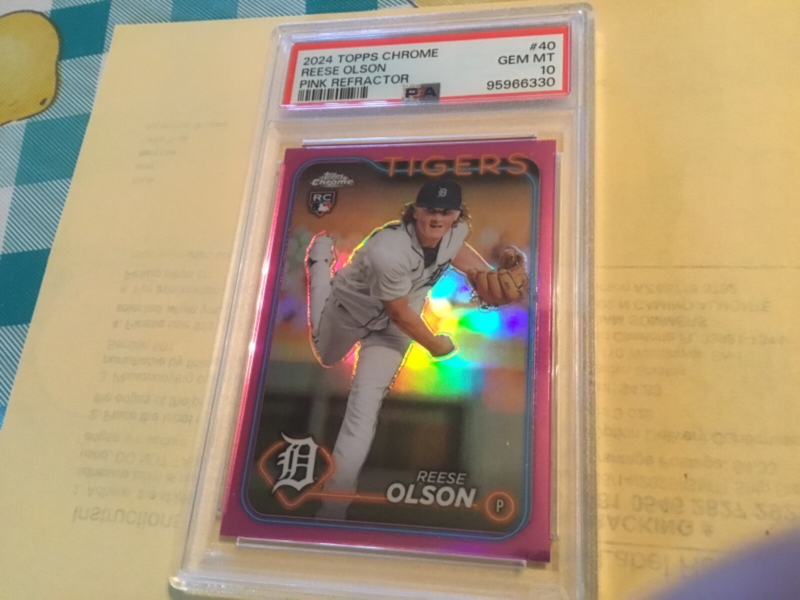 2024 Topps Chrome Reese Olson Rookie Pink Refractor PSA 10