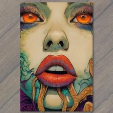 Art Print Abstract Tentacle Design Surrounding Eyes Lips Close-Up Woman’s Face