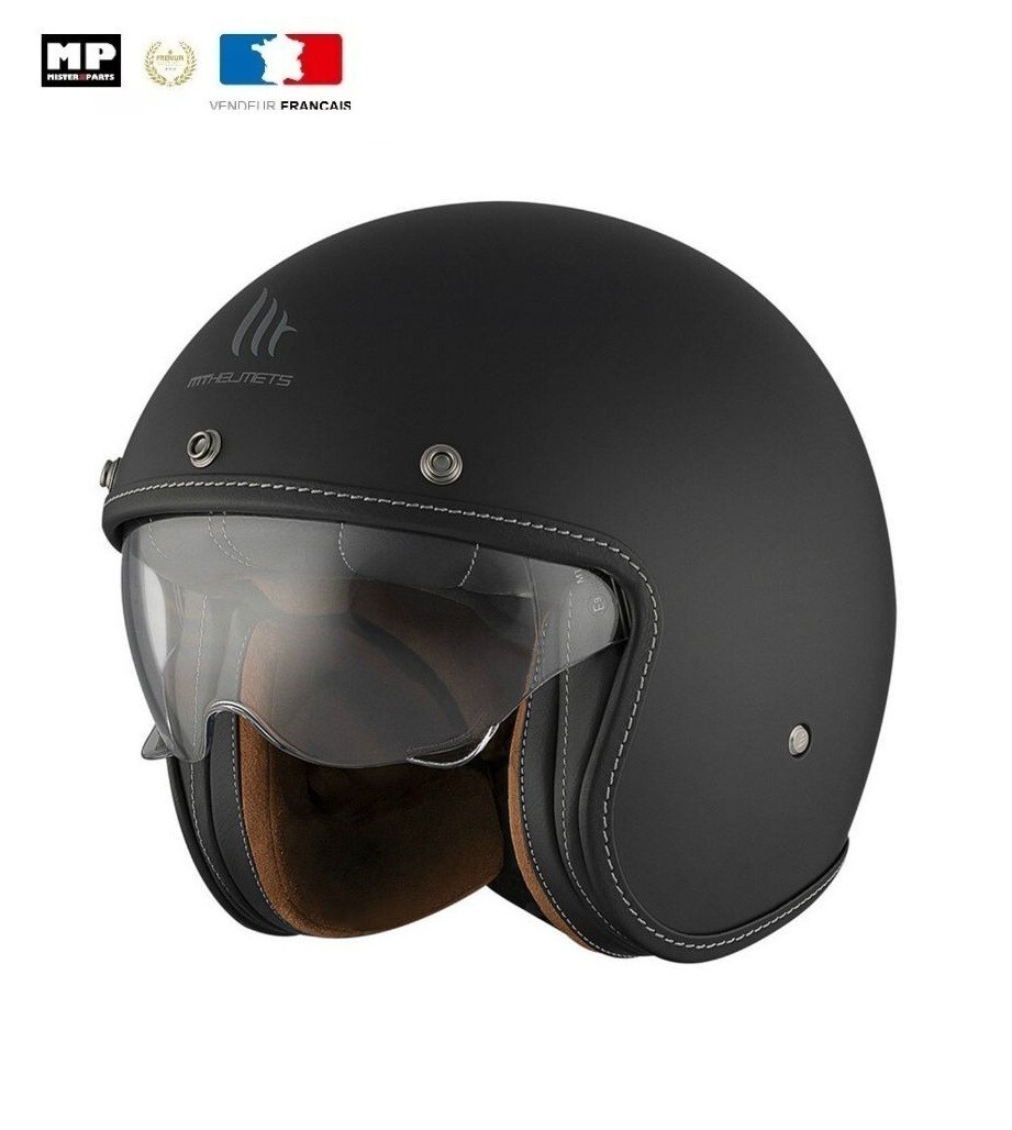 Casque jet moto noir mat adulte avec ecran solaire taille M