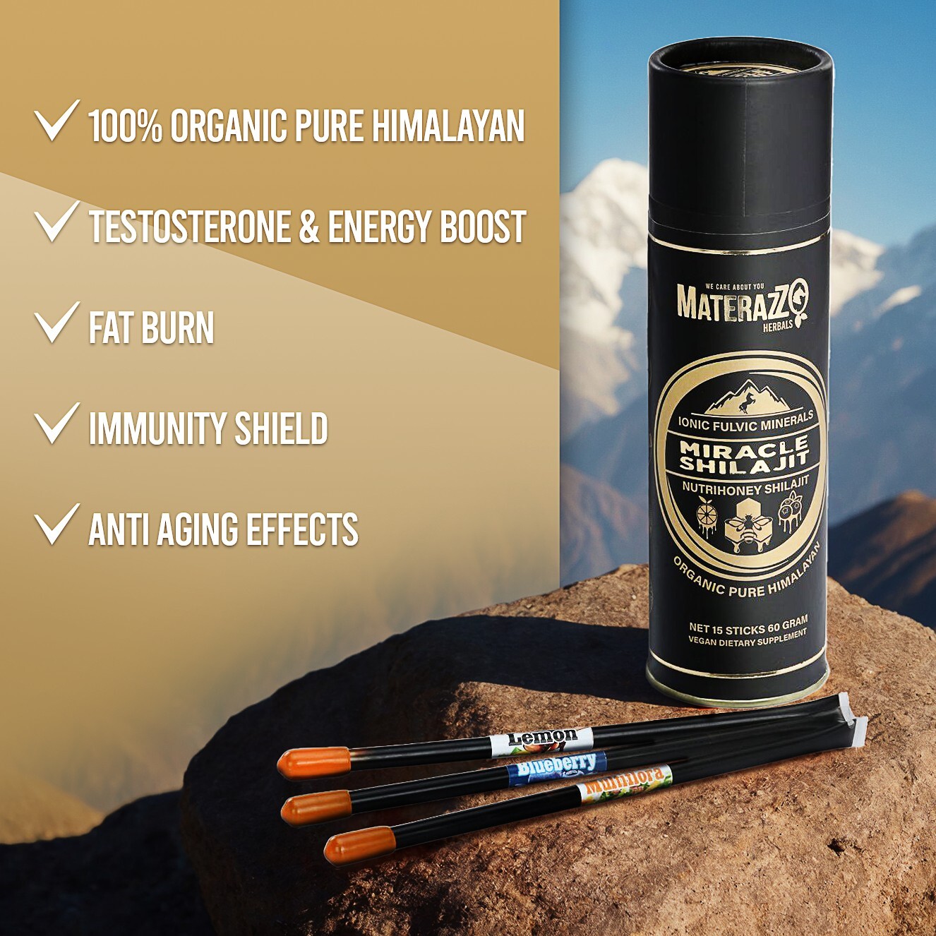 Shilajit Himalayen Pur – Résine Naturelle – 60 Portions (20g) – Date D'exp. 09/2027