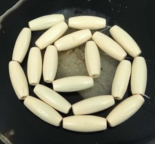 22x8mm natural Tan Wood Barrel Cream white Beads 16"