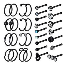 32PCS/LOT Nose Hoop Rings Set Surgical Steel Bar Bone Studs Piercing Ring 20G