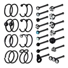 32PCS/LOT Nose Hoop Rings Set Surgical Steel Bar Bone Studs Piercing Ring 20G