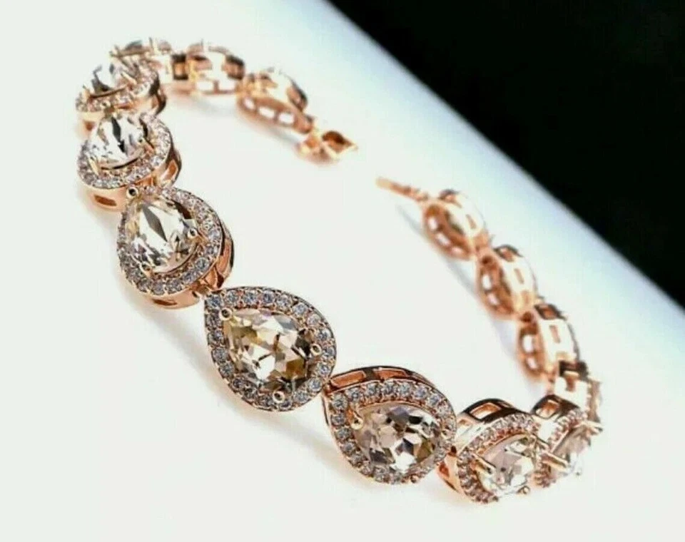 Brazalete de morganita para mujer 15 quilates corte pera creado en laboratorio chapado en oro rosa de 14 quilates plateado Foto 4 de 4