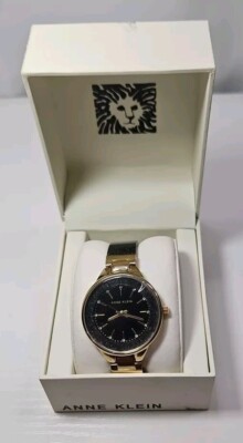 Anne Klein AK-1408BKBK Women's Black Resin Analog Quartz Watch BL638 New Battery