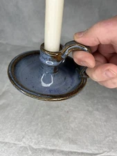Handmade Pottery Studio Chamberstick Type Candleholder Signed
