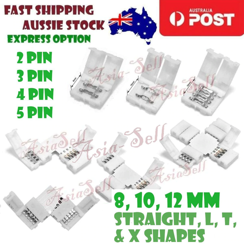 10x LED Strip Connector 2 3 4 5 Pin T L X Shape 8mm 10mm 12mm 3528 5050 RGB RGBW - Bild 23 von 25