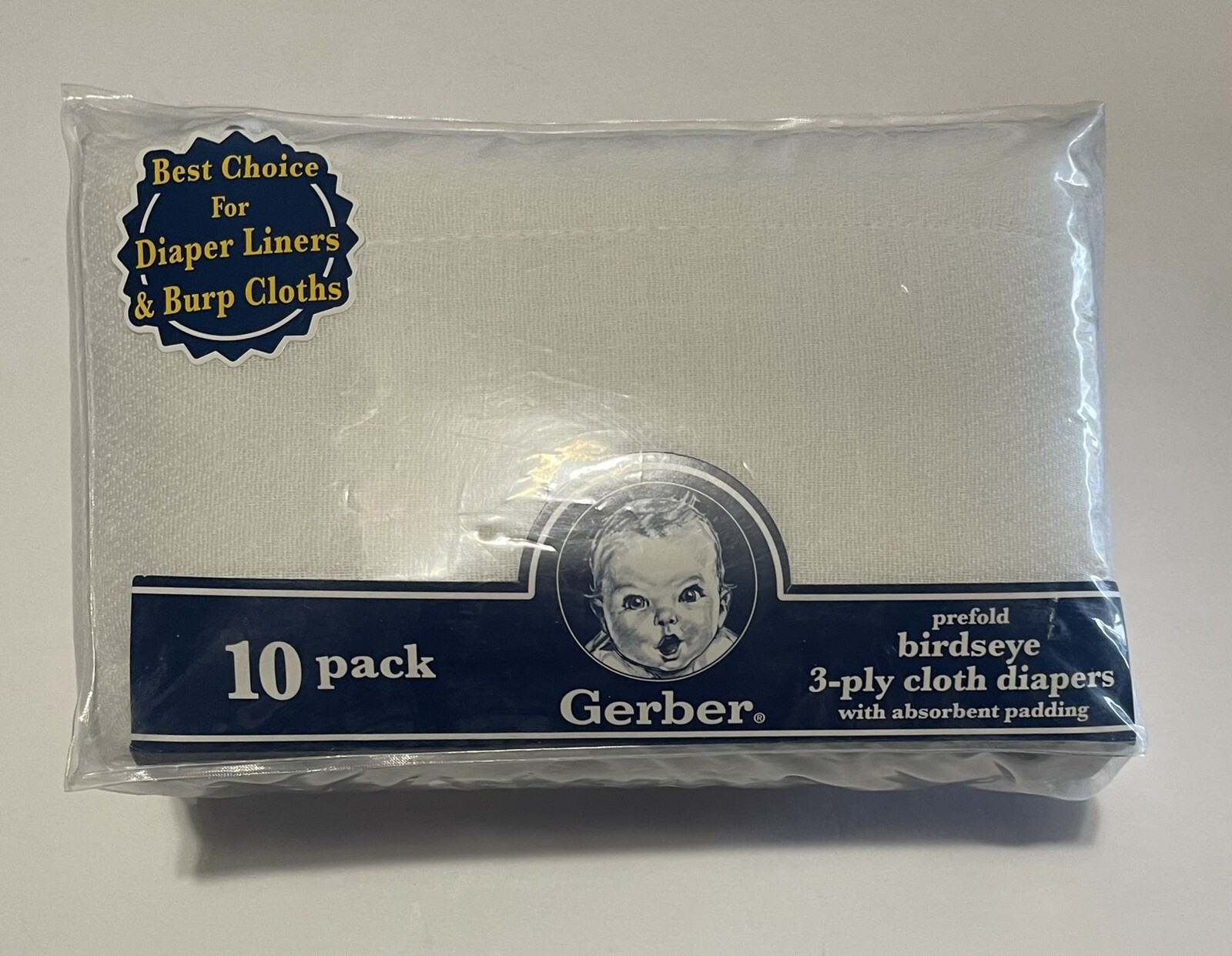 Gerber Prefold Birdseye 3Ply Cloth Diapers White 20” x 14” (1) Pack of