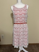 ELLE Womens White Lace /coral Knit Sleeveless Dress Sz 14 Pre-owned
