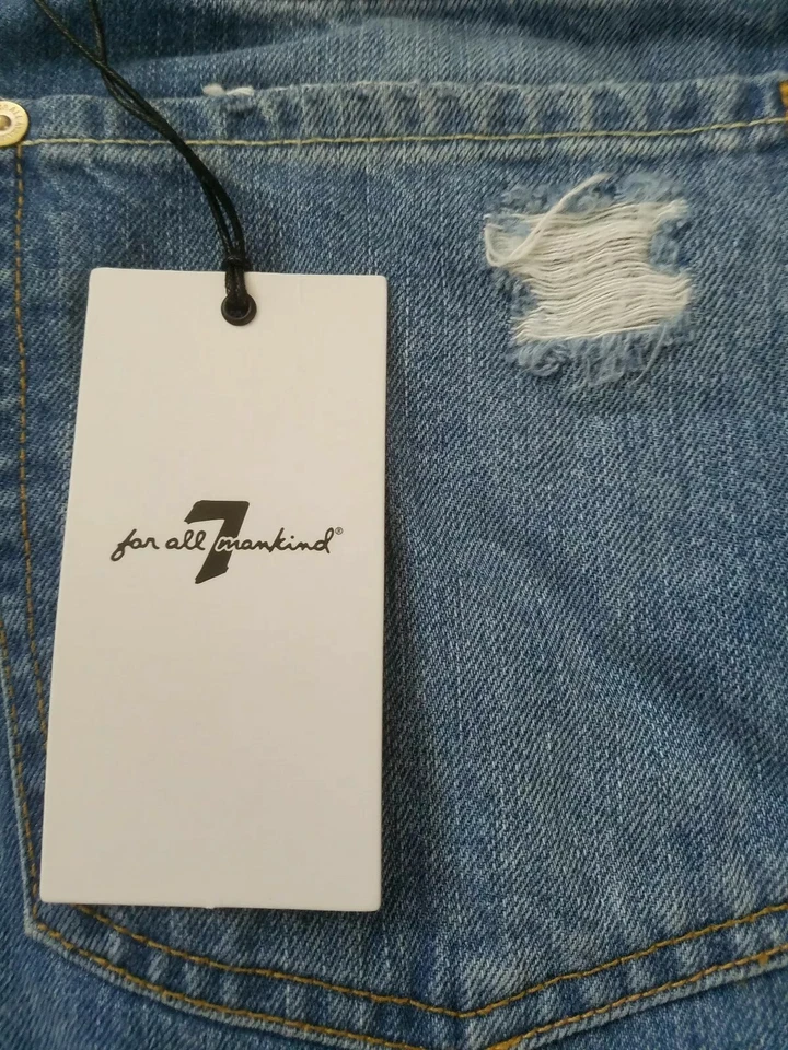 Nuevo 7 FOR ALL HUMANITY Destroyed Azul Denim Jean Falda Mujer’s 31 u 11/12 $178 Foto 4 de 4