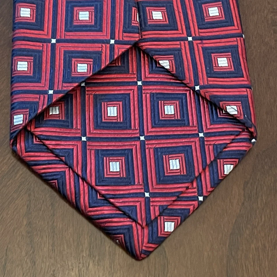 Corbata de cuello vintage Grant Thomas roja azul hecha a mano 100 % seda para hombre hecha en EE. UU. Foto 2 de 4