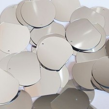 Sequin Three Quarter Round 30mm Silver Metallic Couture Paillettes. Made in USA.