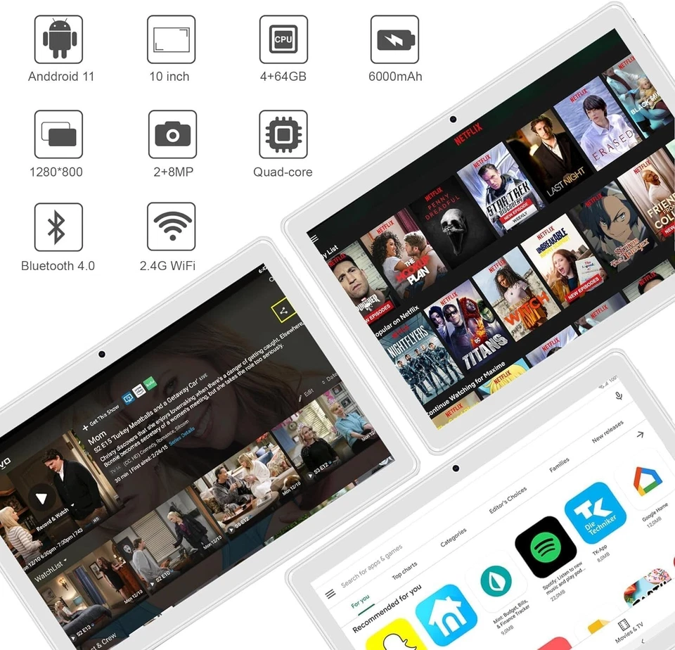 Tablet Android 11 Display 10 '' 256GB Bluetooth 4GB RAM Fotocamera 8MP Oro - Immagine 4 di 4