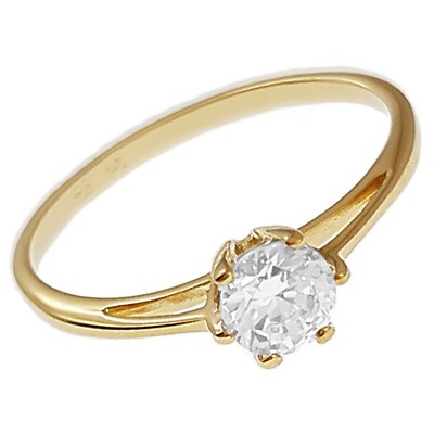 Bague Plaqué Or 18 Carats Avec Oxyde De Zirconium - Taille 48, Dorée, Neuf Avec étiquettes