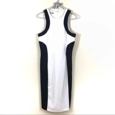Maggy London Body Con Sleeveless Black White Office Work Dress