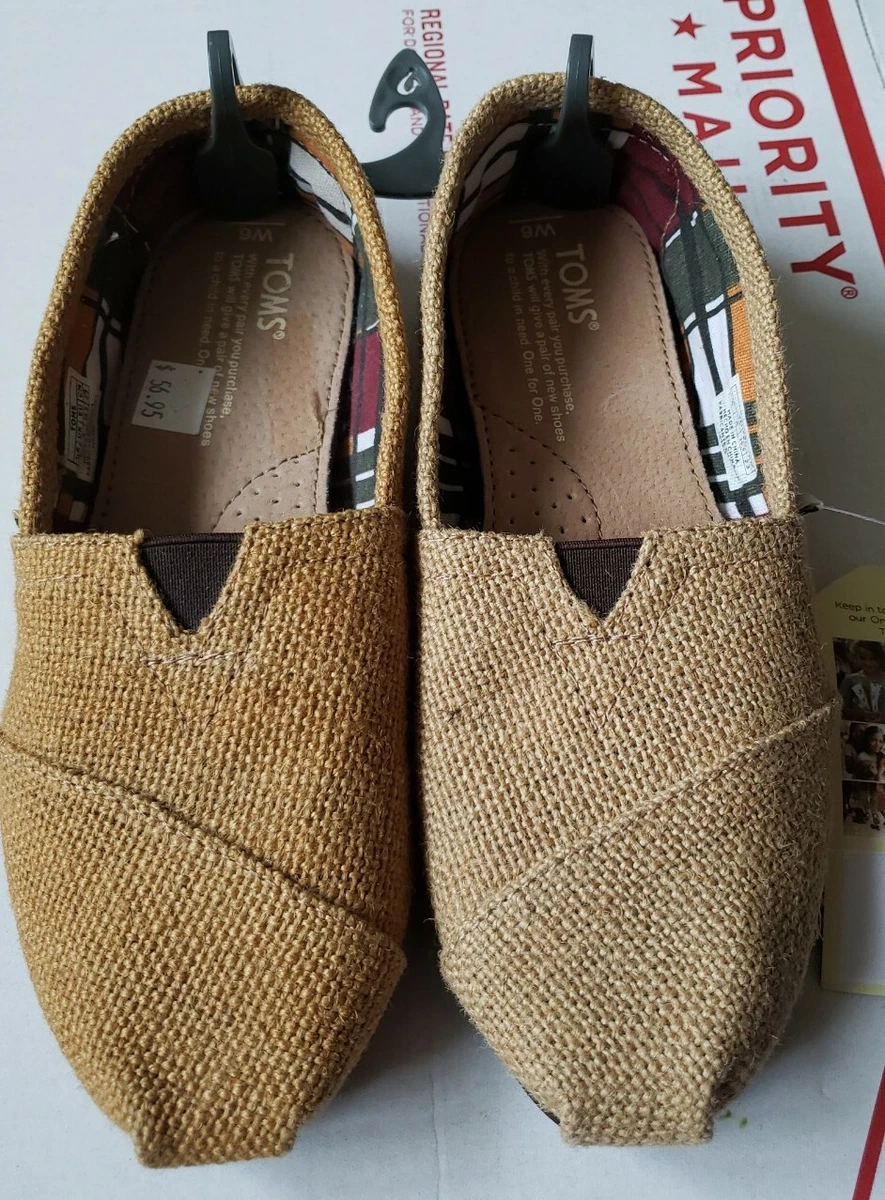 Toms Burlap Tweed Slip On Shoes Womens 6 Natural MISMATCH eBay