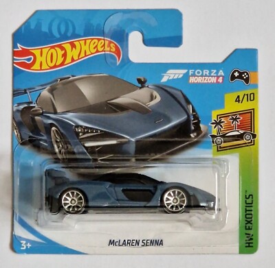 Hot Wheels Senna McLaren Exotics 4/10 Horizon 4 162/250 Envy Short Card Blau Neu