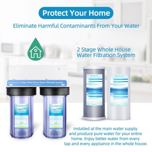 Geekpure 2 Stage Whole House Water Filter System-1" NPT 4.5" x 10" - PP Carbon - Picture 2 of 9