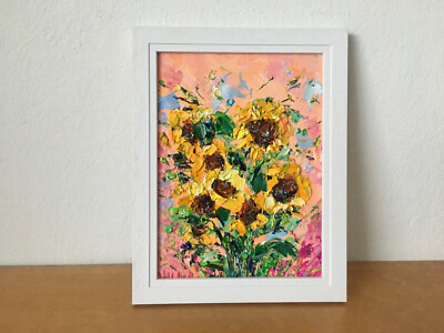 Sonnenblumen Impasto Ölgemälde auf Leinwand Tafel Blumen Garten Wandbild Deko