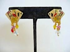 LUNCH AT THE RITZ ENAMEL POKER LUCKY LADY STUD EARRINGS W/ SLIGHT DANGLE