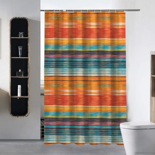 Colorful Stripes Shower Curtain Abstract Rainbow Hispanic Color Bright Folk C... - Picture 2 of 5