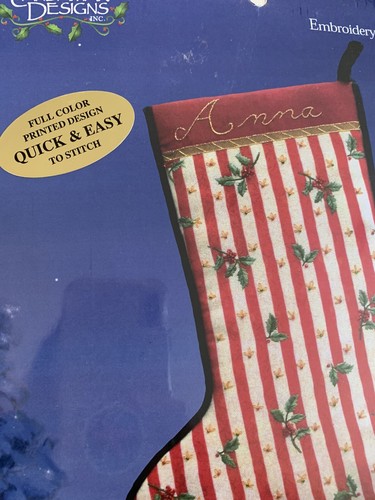 Candamar Designs Tidings Of Joy Red Stripes Stocking Embroidery Kit New Sealed - Picture 4 of 4