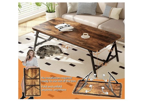 Folding Coffee Table, No Assembly Low Coffee Table Floor 39.4L’x19.7W’x15.8H’ - Picture 3 of 5