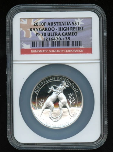 2010P Australia Kangaroo Proof High Relief 1oz Silver $1 NGC PR70 ULTRA CAMEO A2
