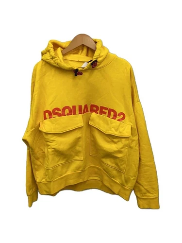 Felpa con cappuccio DSQUARED2 M cotone giallo tinta unita S71GU0536 tasca artica sci usata