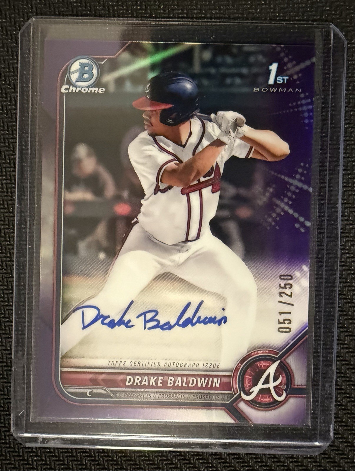 2022 Bowman Draft Chrome Autographs Drake Baldwin #CDA-DBN Purple Refractor /250