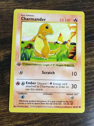 Pokemon Charmander 46/102 1st Edition Shadowless Base NM - Picture 1 of 4