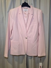 Calvin Klein 16 Pink Solid Satin Lined Short Blazer 1-Button Long Sleeve