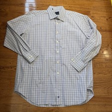 David Donahue Shirt Mens 18 34/35 Blue Purple Check Dress Button Up Long Sleeve