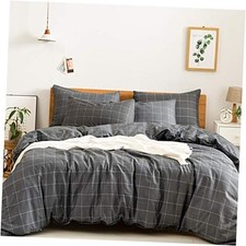 100 Natural Cotton 3pcs Plaid Duvet Cover Sets,Black with Queen 90" 90" 1103