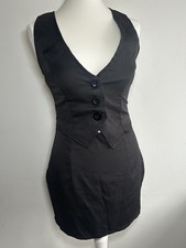 Pretty Little Things Black Woven Halter Waistcoat Detail Bodycon Dress-Size 10UK