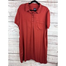 Womens GAP Rust Red Short Sleeve Polo Shirt Dress Knee Length Pockets Size XL