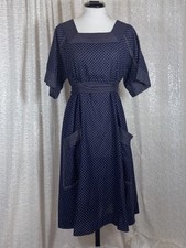 1970 s Neiman Marcus Navy And White Polka Dot Dress