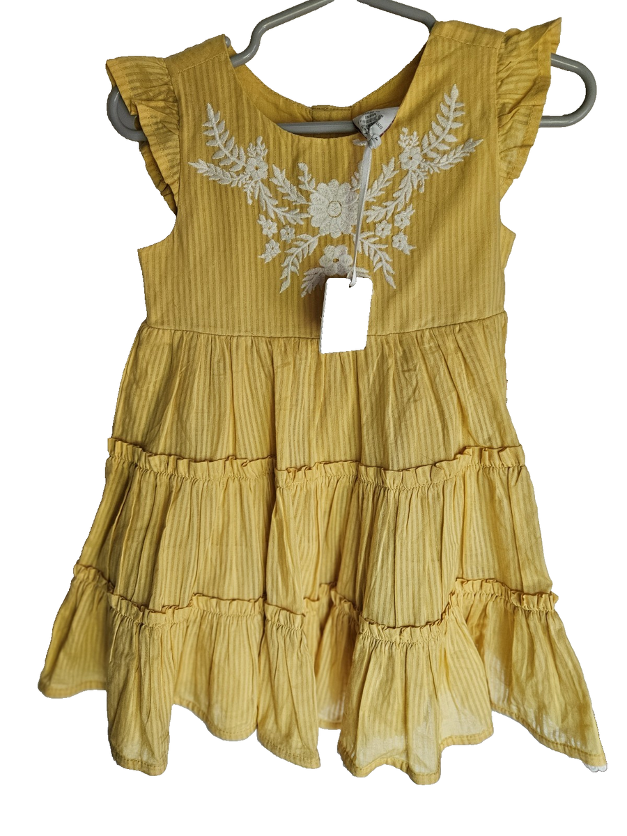 Tahari Girls Mustard Yellow Embroidered Tiered Ruffle Dress 24M NWT | eBay