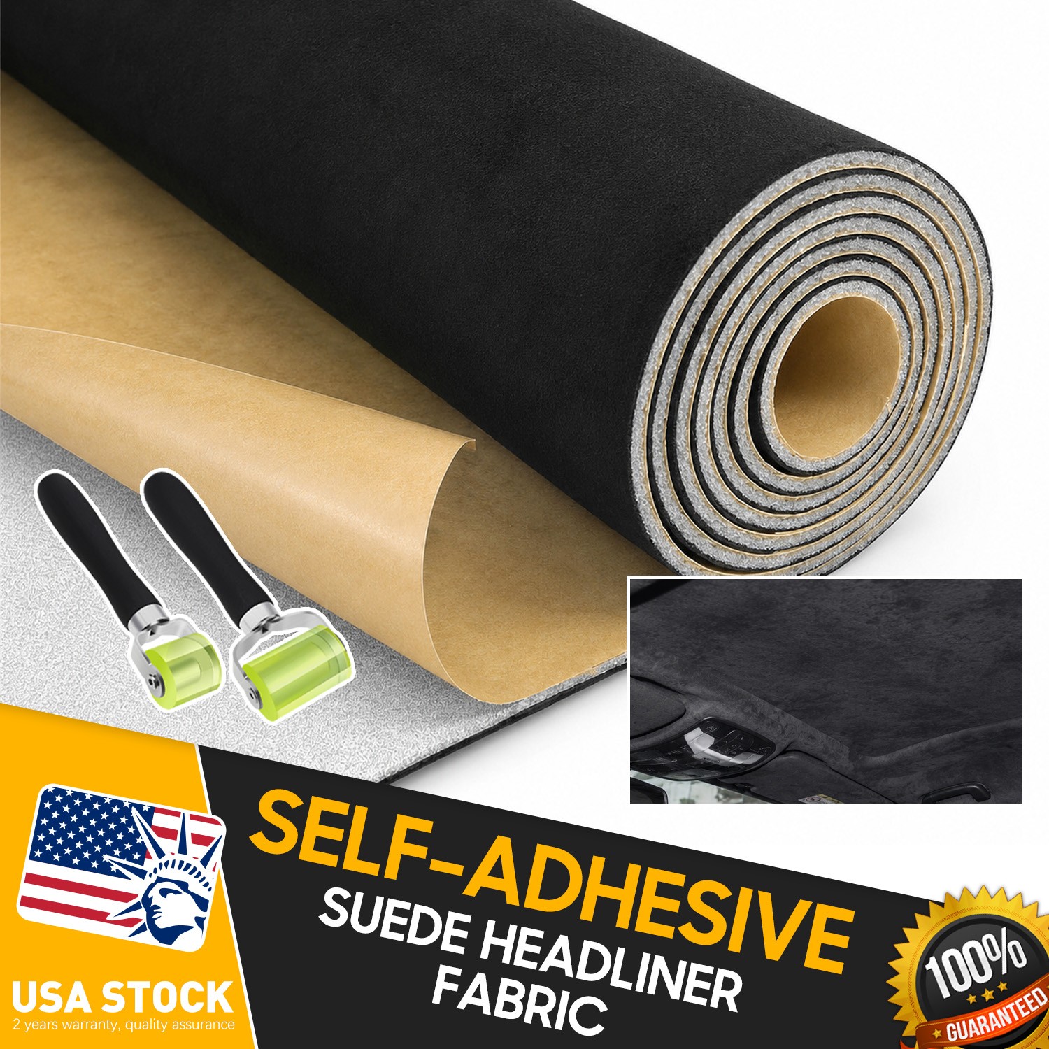 1PC Black 19"*78" Suede Headliner Fabric Strong Self Adhesive backing brand new