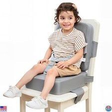 Compact Toddler Booster Seat for Kitchen Chair - Easy-Install Straps, Light Gray