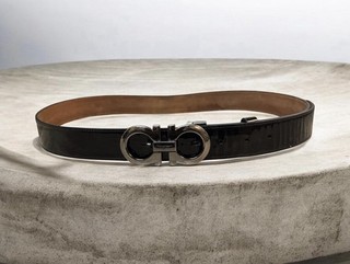SALVATORE FERRAGAMO GANCINI BUCKLE LEATHER BELT BLACK SIZE40 SP 67 5544