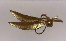 Vintage 60s Gold Tone Barrette Double Leaf Bow Clip Back Leaves Approx 2 3/4"