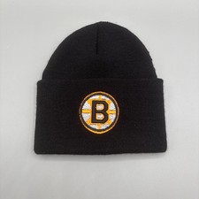 Youth Unisex Boston Bruins Hockey Beanie Hat Yellow and Black B Logo Cuffed