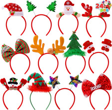 24-Pack Christmas Headbands, 12 Designs, Reindeer, Santa, Elf, Party Photo Props