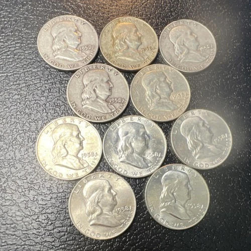 Franklin Half Dollar Lot of 10 Silver 50C Coins Various Years Circulated
