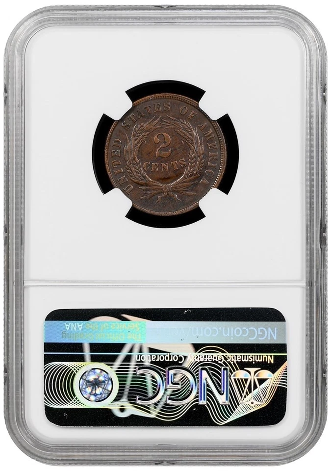 1864 Large Motto Two Cent Piece 2C - NGC AU Details (Cleaned) - Image 2 of 2